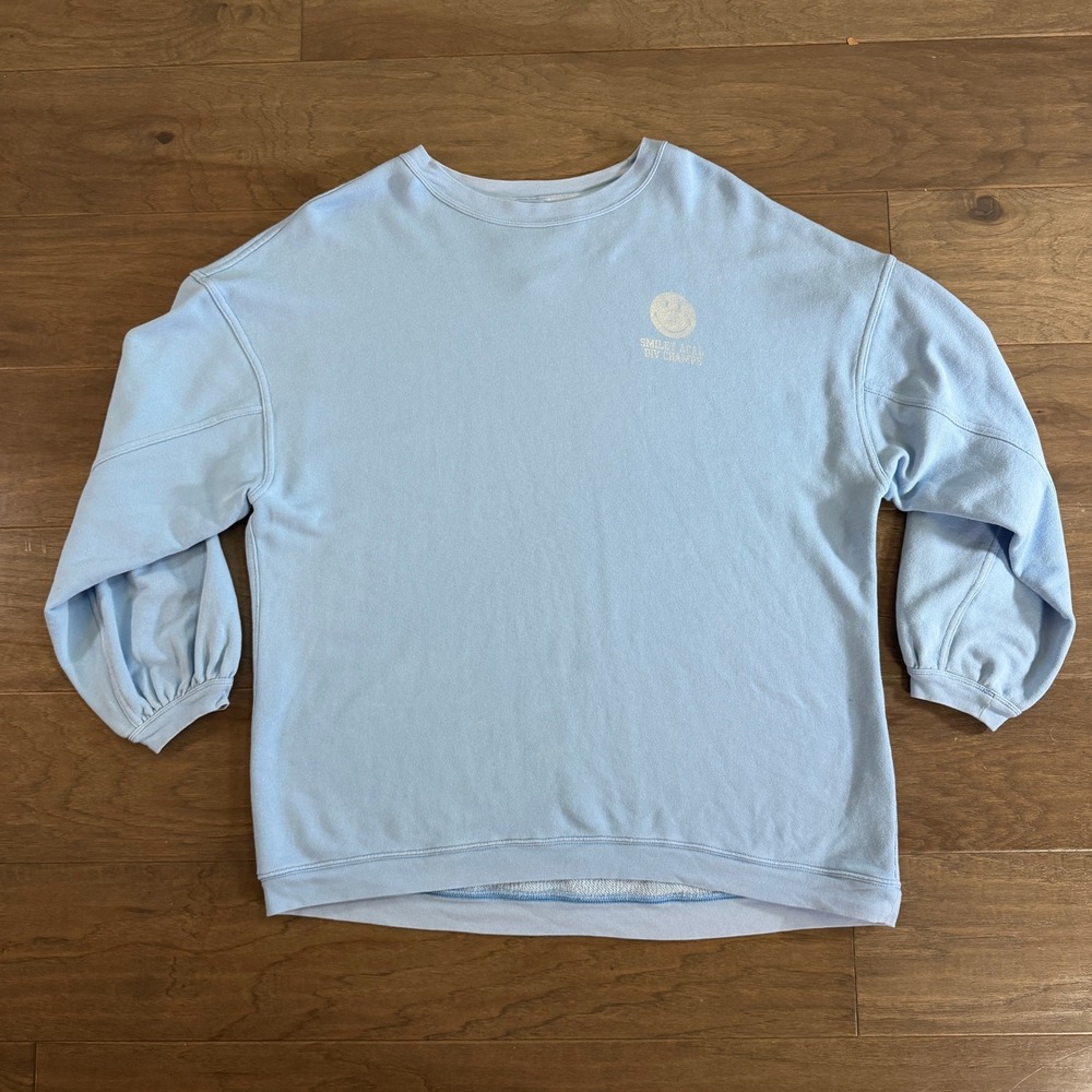 Aerie x Smiley Company Light Blue Graphic‎ Oversized Crewneck Sweatshirt Medium